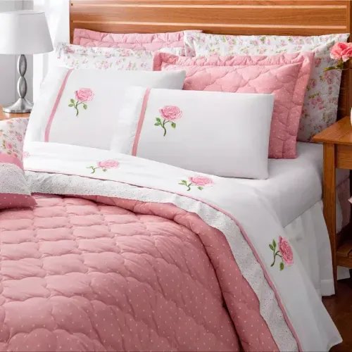 Cobre Leito Cama de Casal Rosa