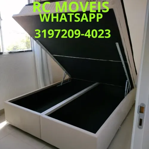 Cama Box Queen Baú Blindado 1,58 - Suede/Corino, Pistão a Gás e Acabamento Premium