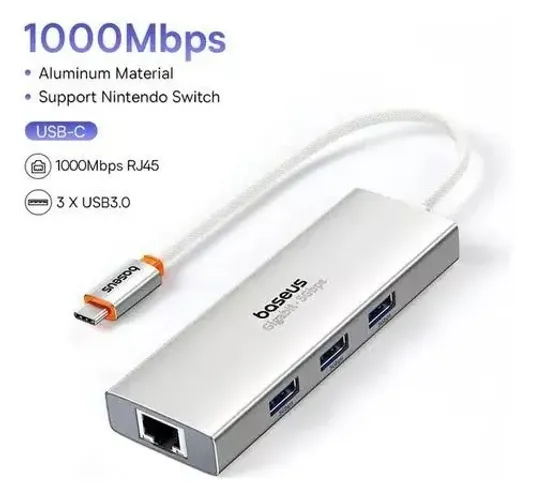 Hub USB-C para 3 Portas USB 3.0 e RJ45 1000 Mbps