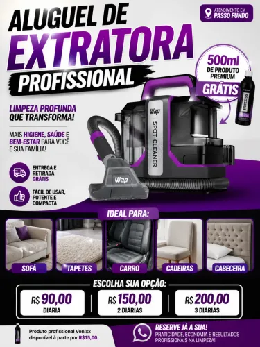Aluguel Extratora WAP em Passo Fundo + Produto Grátis + Entrega grátis