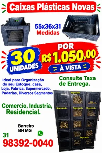 Caixas Plásticas 30 peças Organização estoque loja auto indústria agro comercio fabrica