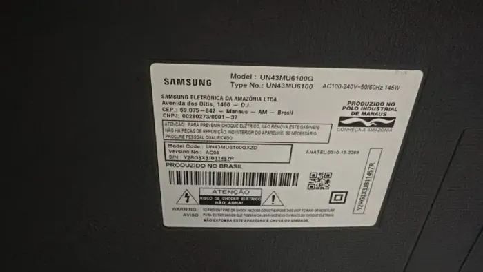 TV Samsung 43? 4K Smart TV - Tela Quebrada - Para Retirada de Peças