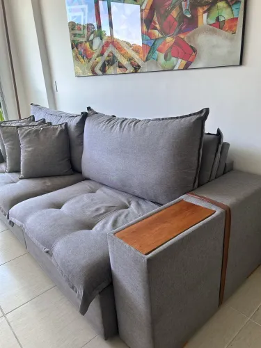 Sofá Cama Tebas 4 Lugares Retrátil e Reclinável 250cm Tecido Linho Innove