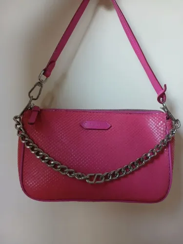 Bolsa Tiracolo Grande Emmy Couro Snake Pink