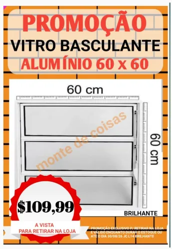 VITRO BASCULANTE 60 x 60 ALUMÍNIO BRILHANTE !! PROMOÇÃO !!