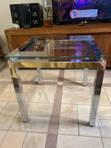 Mesa de canto aço/cromado + vidro