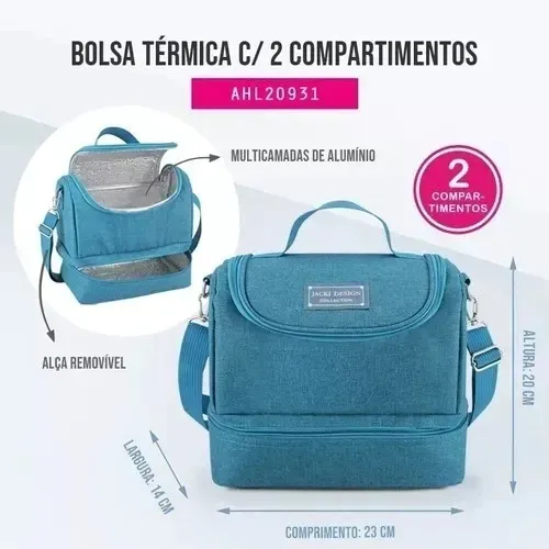 Bolsa Térmica - Lancheira Feminina 2 Andares Fitness com Alça