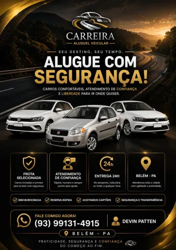 Aluguel de Carros a partir de R$120 a diária 