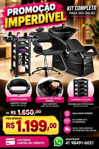 Lavatório Salão kit com Cadeira e Carrinho