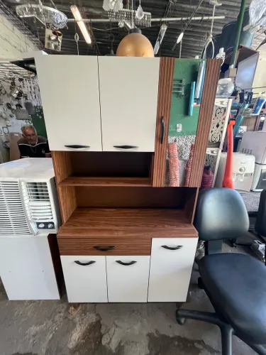 Armário de Cozinha Compacto 6 Portas 1 Gaveta Branco e Amadeirado