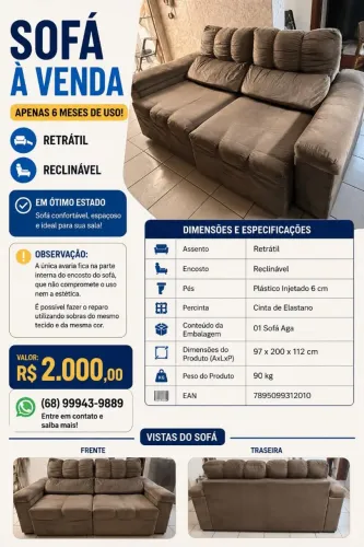 Sofá retrátil semi novo, motivo de viagem