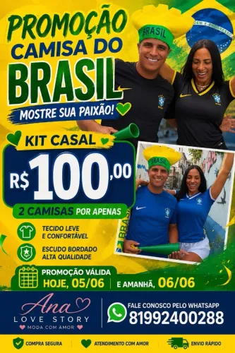 CAMISA DO BRASIL KIT CASAL 100 REAIS