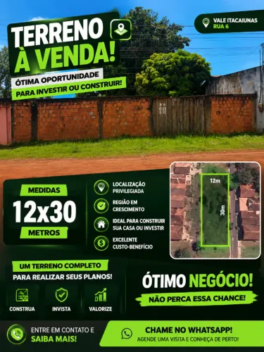 Terreno no Vale itacaiunas  12x30 360mts  150.000,00 Terreno plano, próximo a ponte Ana Mi