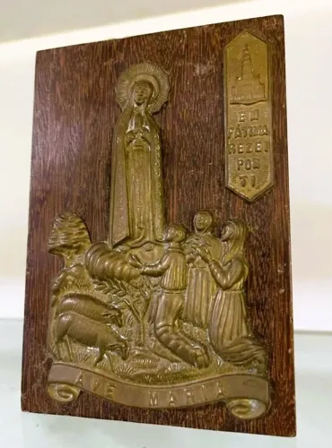 AnIigo Adorno português Nossa Senhora de Fátima Três pastorinhos em bronze*