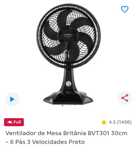 Ventilador de mesa Britânia bv30 30cm 220v