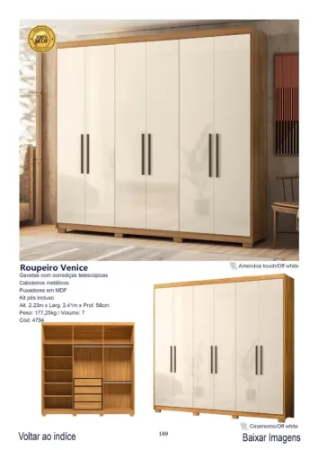 Guarda Roupa 6 portas MDF 2.38cm