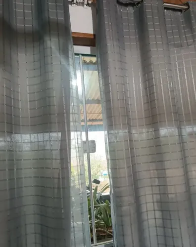 Cortina Voil Xadrez 6,00x2,50 C/forro Microfibra Para Varão