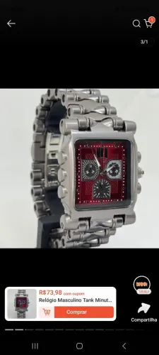 Relógio Masculino Tank Minute Resistente A Água Quadrado