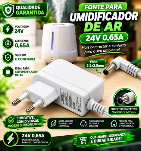 Fonte para Umidificador de Ar 24V 0,65A Novo Promoção