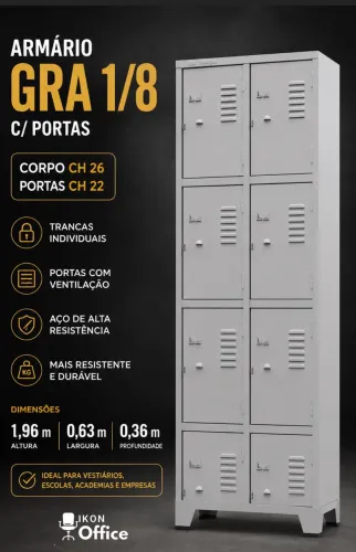 ROUPEIRO DE AÇO GRA 1/8 C/ Portas (Corpo CH 26 Portas CH 22) 1,96×0,63x0,36 (AXLXP)