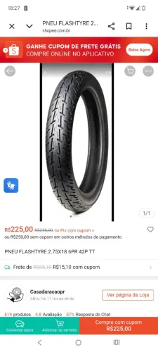 Pneu e câmara 2.75 18 fan start 160 troco por bag de lanches