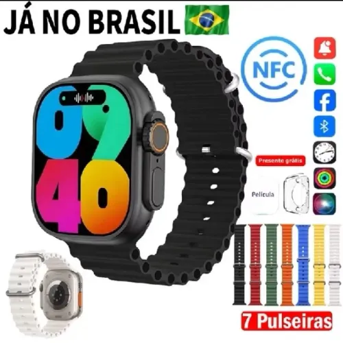 ? Smartwatch Ultra Max 49mm AMOLED + NFC | 7 Pulseiras | Novo