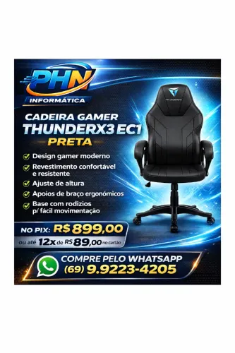CADEIRA GAMER THUNDERX3 EC1 - PRETA