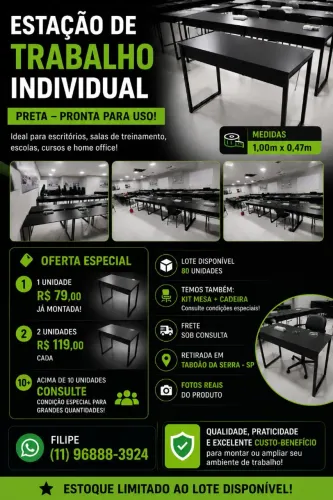 Lote 60 un. Mesa Estação de trabalho individual p/ escritório, escola, cursos, call center