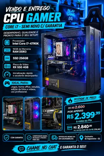 ? Processador Intel Core i7-4790K ? 16GB de Memória RAM DDR3 ? SSD 256GB ? Placa de Vídeo