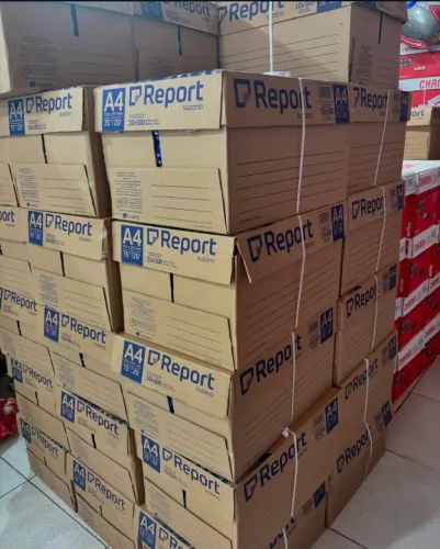 Papel Sulfite Report A4 Branco 75g 500 folhas Caixa com 10 Resmas.