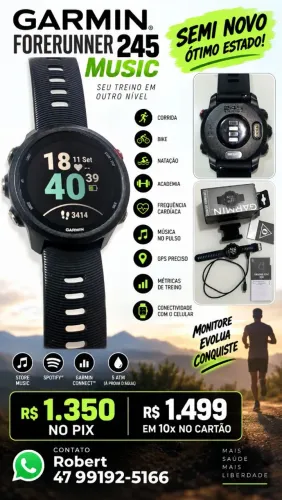 Relógio Garmin 245 músic Forerunner impecável semi novo