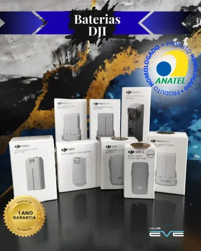 Baterias da DJI, lacradas, com 1 ano de garantia pela DJI Brasil. 
