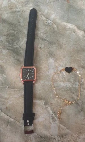 Kit relógio e pulseira feminino acabamento premium 