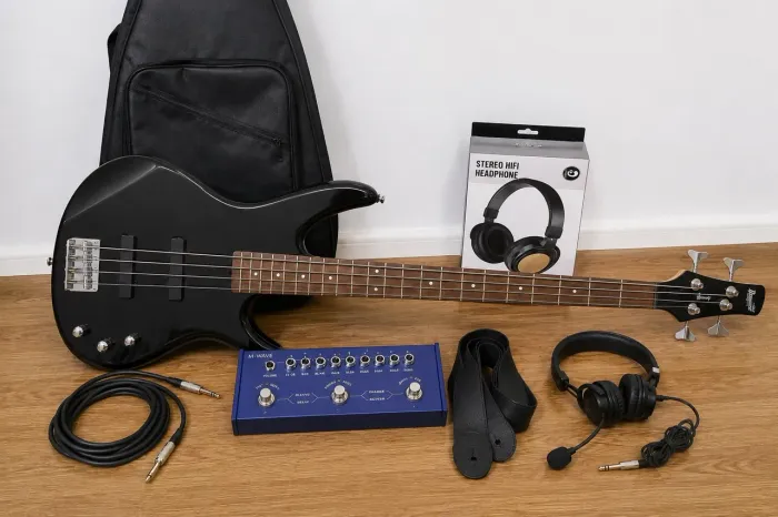 Contrabaixo Ibanez + Pedaleira M-VAVE + Capa e Acessórios | Kit Completo 