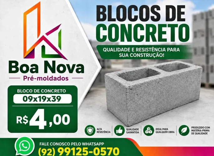 Bloco de concreto 09x19x39 