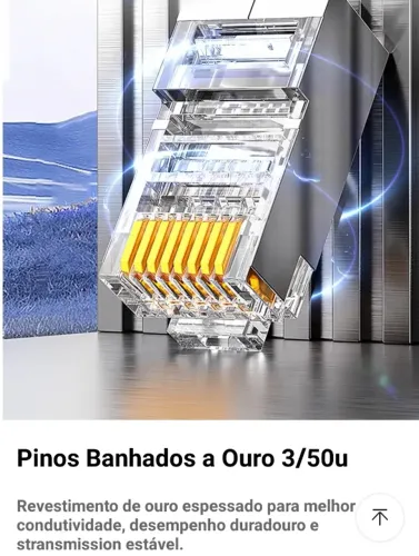 Conector Rj45 Cat 6 Banhado a Ouro Blindado Ampcom