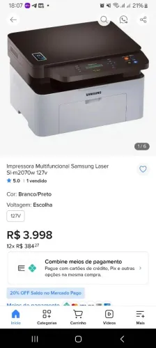 Impressora samsung m2070 wifi semi nova