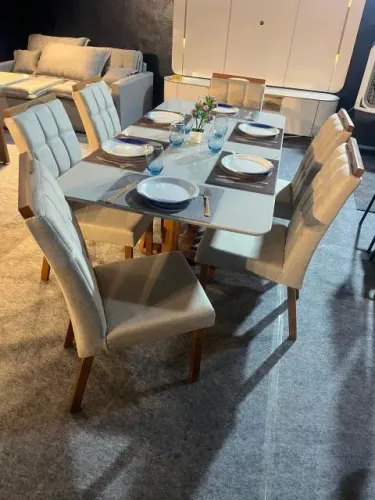 Mesa Jasmin com 6 Cadeiras Emilly 1,60m