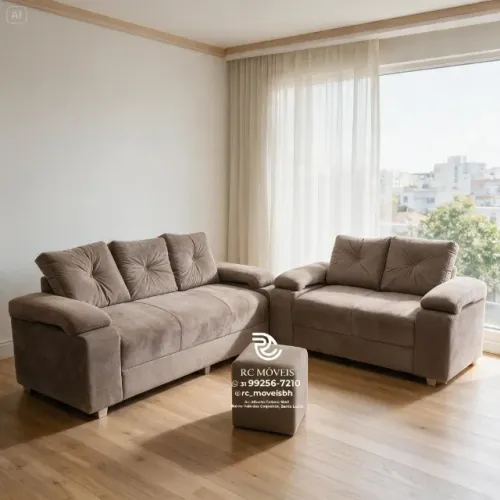Sofá 2 e 3 Lugares Braço Fofão Suede Caramelo D33 Confortável Premium