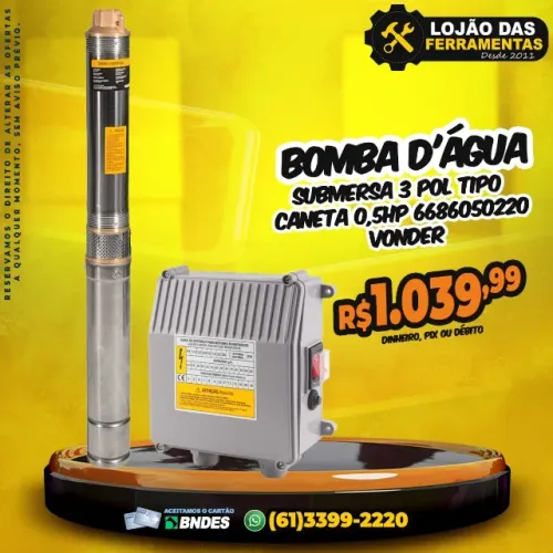 Bomba D'água Submersa 3 Pol Tipo Caneta 0,5Hp * Vonder