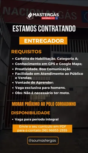 Vaga de emprego entregas de gás