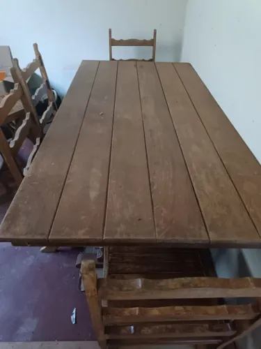 Mesa de jantar em mogno maciço - 6 cadeiras