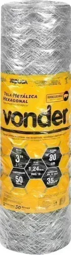 Tela metálica hexagonal, malha 3", 18 BWG x 0,8 m, com 50 m, mangueirão, VONDER