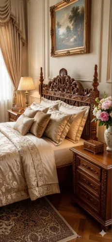 cama de casal queen em madeira maciça cerejeira entalhada - estilo vintage luiz xv