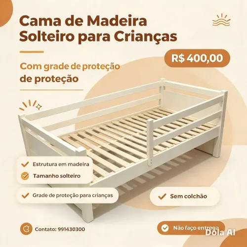 Vendo Cama madeira para crianças com grade removível- tamanho solteiro