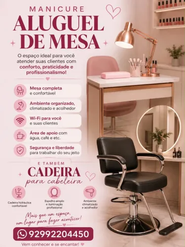 Alugo mesa manicure, cadeira cabeleira, sala estética cílios etc? 