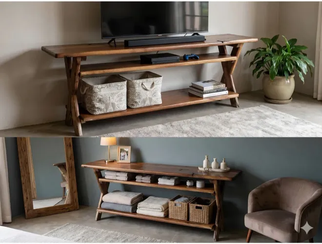 Rack / Aparador de Madeira Maciça Cambará (1,97m) - Perfeito para TV ou Sala
