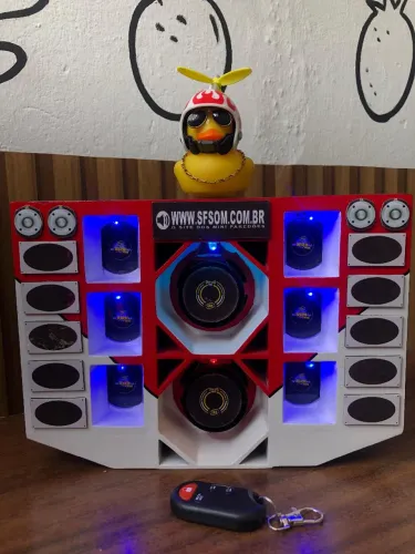 Mini paredão 2 graves com leds, bluetooth e controle 12v 30w de potência