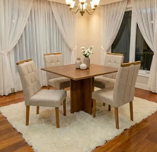 Conjunto Sala de Jantar Verona 1,00 m com 4 Cadeiras Linho Bege