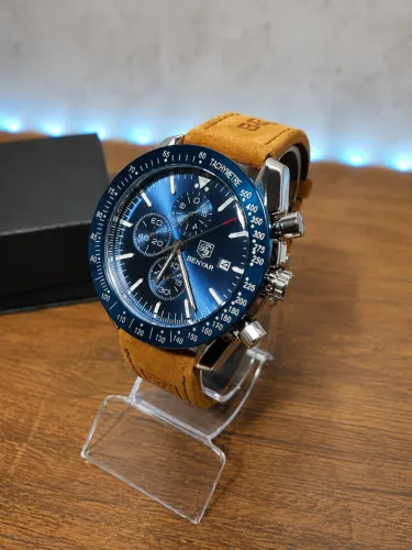 Relógio Masculino BENYAR Super Luxuoso/ORIGINAL/Pulseira Em Couro/Gold-azul/Gold-preto